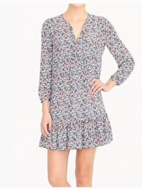 J Crew Relaxed Fiery Sunset Ditsy Floral Shift Dress Flounce Hem size Small